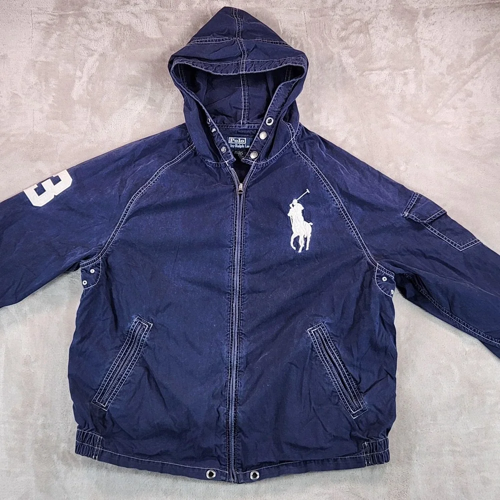 Polo Ralph Lauren Jacket Mens Large Blue Hooded Swimwear Windbreaker Full Zip